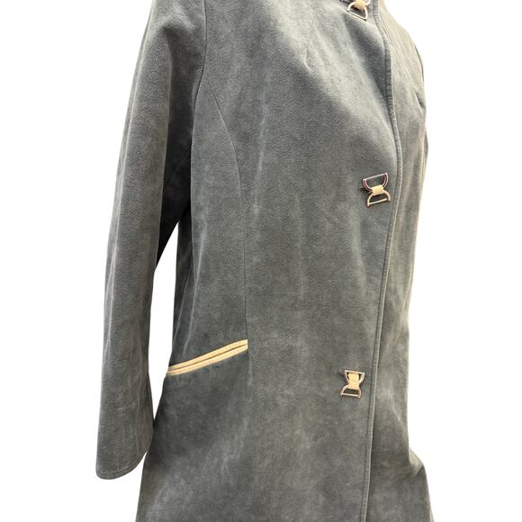 VTG Gino Rossi Wilson Suede Black Leather Jacket Women’s SZ 8 Trench Union Made - Picture 3 of 6